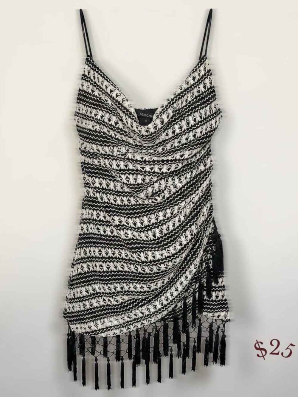 Fashion Nova Black & White Fringe Knit Mini Dress